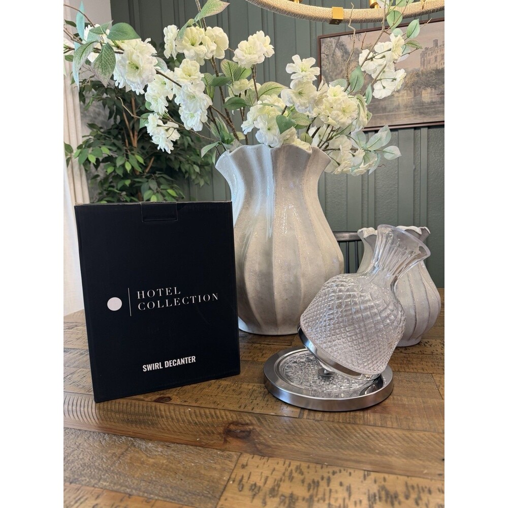 Hotel Collection Swirl Crystal Wine Decanter w/ Rotating Base | New | $99 MSRP